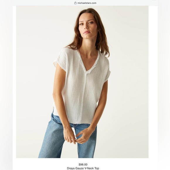 NWOT Michael Stars Draya V-Neck Frayed Edge Gauze Top Short Sleeve Black XS - Picture 11 of 14